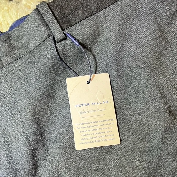 Peter Millar Pants Mens 38R Grey Harker Wool Stretch Flat Front Dress Slacks NWT